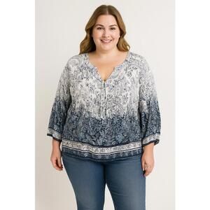 Fig & Flower top womens 2x floral lace lightweight beach coastal plus office